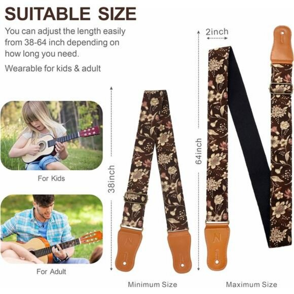 Cotton Guitar Strap Adjustable Acoustic Electric Ukulele Strap Pick Holder - Picture 5 of 7